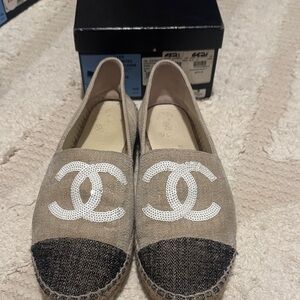 CHANEL Beige and Black Espadrilles